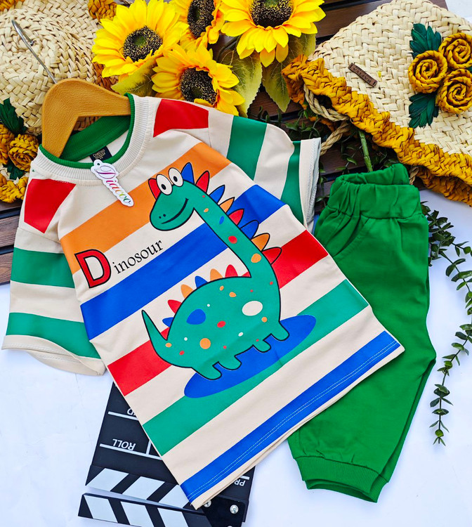 تیشرت شلوارک دایناسور راه راه